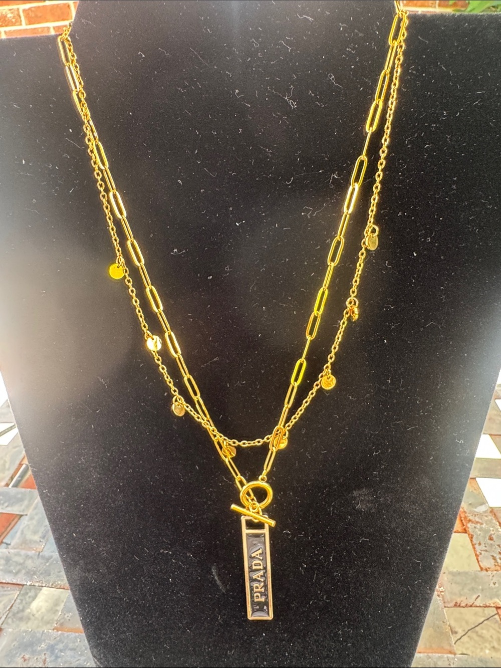 Necklace Layered Disc & Logo Bar Necklace